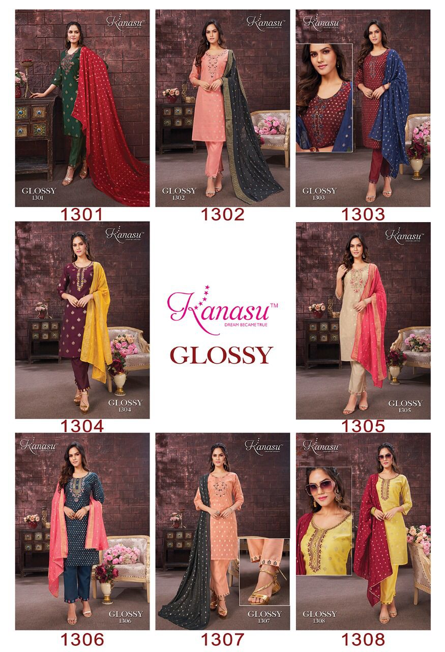 Kanasu Glossy Exclusive Wear Wholesale Ready Made Suit Collection
